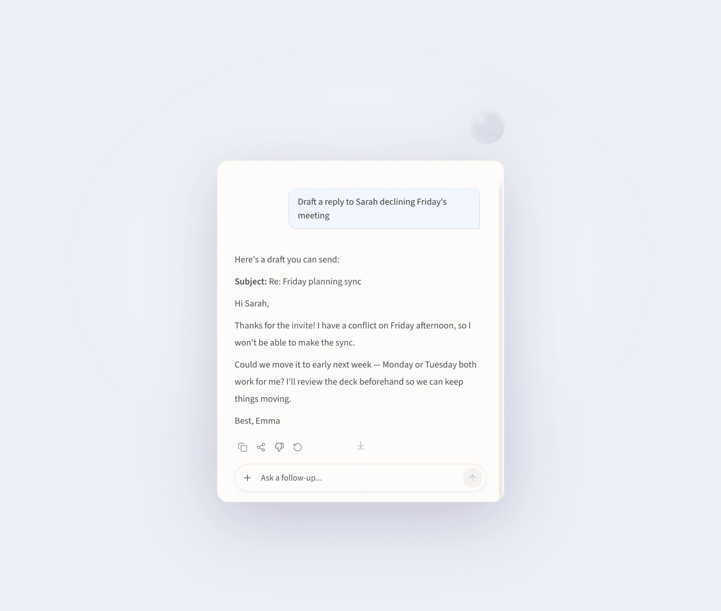 Viora Capsule drafting an email reply from a spoken request